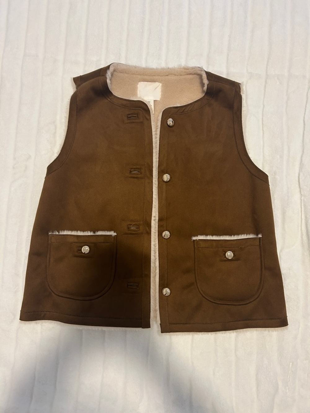 H&M J. Crew Brown Faux-Suede Vest with Cream Shearling Lining